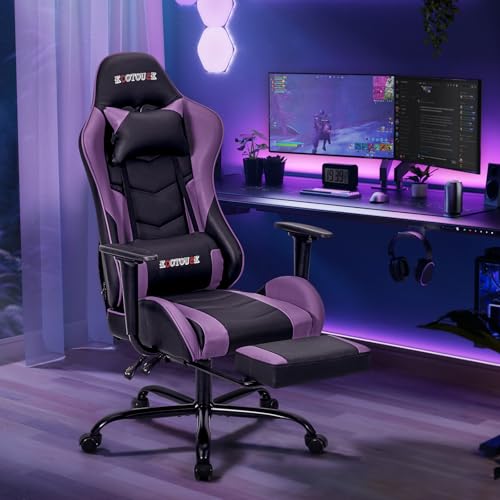 ECOTOUGE Violet Ergonomic PC Massage Gaming Chair with Footrest - color: Violet, size: with footrest