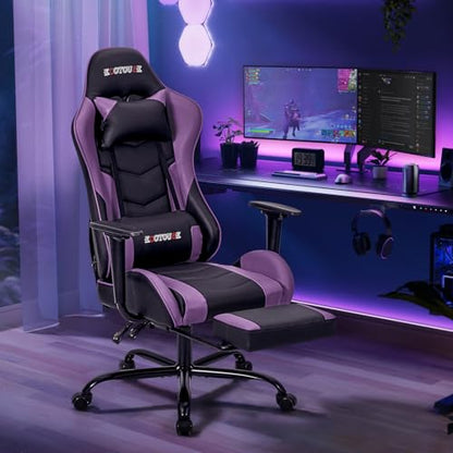 ECOTOUGE Violet Ergonomic PC Massage Gaming Chair with Footrest - color: Violet, size: with footrest