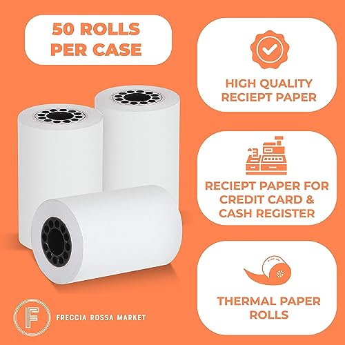 Thermal Credit Card Paper Rolls Printer Paper Receipts 2 1/4" X 50' for Popular Credit Card Machines POS and Cash Registers BPA Free 50 Rolls (CORE 50 Rolls) - size: 2 1/4" x 50'