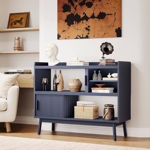 ONBRILL 44" Sideboard Buffet Cabinet with Outlet & Sliding Door, Blue - color: Blue, size: 44"