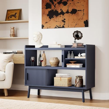 ONBRILL 44" Sideboard Buffet Cabinet with Outlet & Sliding Door, Blue - color: Blue, size: 44"