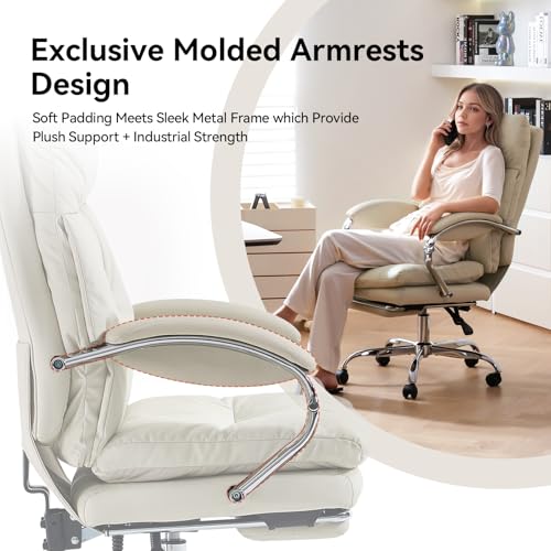 Massage Office Chair with Foot Rest Ergonomic Heated Desk Chairs | High Back PU Leather Massage Recliner with Lumbar Support 155° Reclining Swivel Wheels Computer Chairs for Home Office, White - color: Whtie