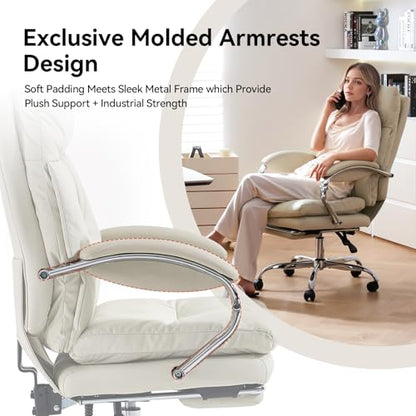 Massage Office Chair with Foot Rest Ergonomic Heated Desk Chairs | High Back PU Leather Massage Recliner with Lumbar Support 155° Reclining Swivel Wheels Computer Chairs for Home Office, White - color: Whtie