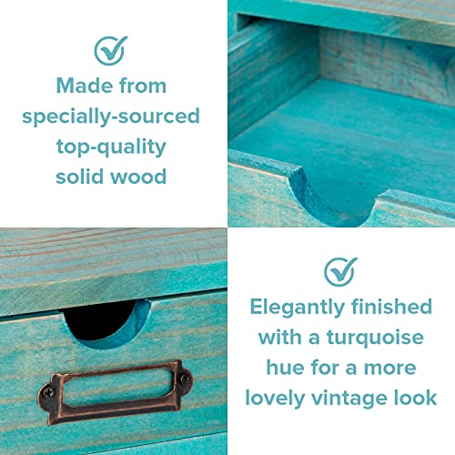 5-piece Full Matching Set Turquoise Wooden Cabinets,European Country Style Desk Organizer Boxes,Multi-level Teal Wooden Stackable Drawers,Countertop Organizer Drawers w/ Label Holder,Desktop Chests - style: Matching set I All 5 styles