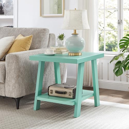 Roundhill Furniture Athens Contemporary Wood Shelf End Table in Teal - color: Teal