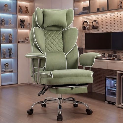 NEO CHAIR Big & Tall Leather Office Chair, High Back, Lumbar Support, Green | Gaming Chair for Adults and Computer Use, Reclining Office Chair with Foot Rest, Massage, Comfy Design and Heavy Duty Support - color: Green