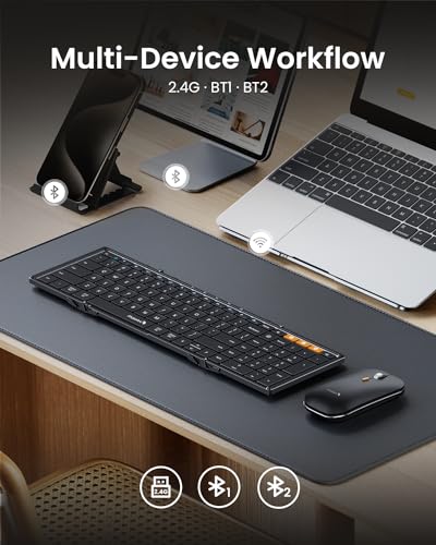 ProtoArc XKM01 Full-Size Foldable Keyboard Mouse Combo for Travel - Black - color: Black