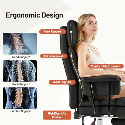 Ergonomic Home Office Desk Chair, Heavy Duty Executive Chair with Footrest - color: Black