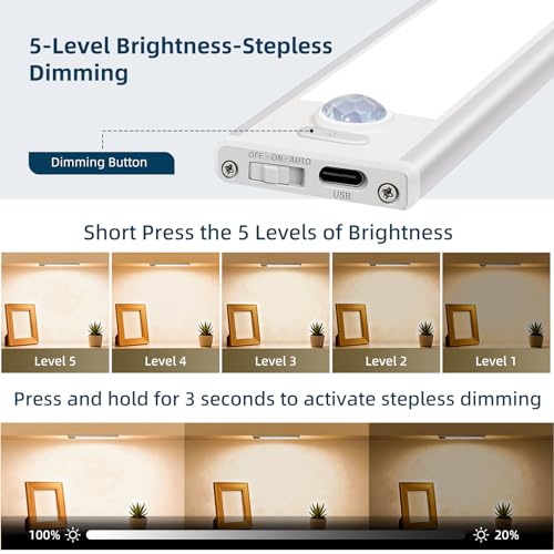 Dimmable Under Cabinet Lighting, Wireless Motion Sensor Light, 5 Pack - color: Warm White Light, size: 8 inch