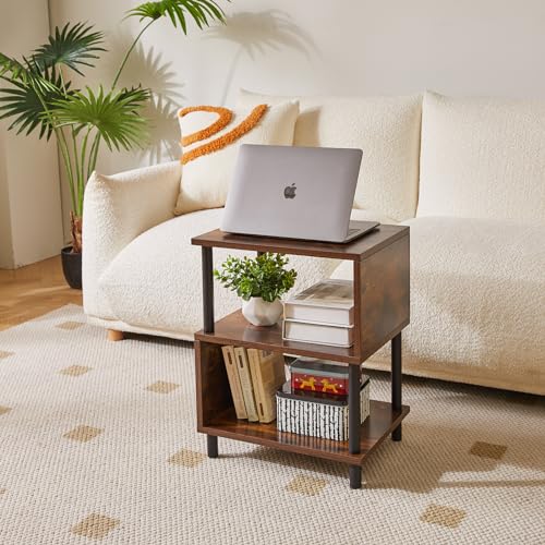 Aibiju Side Table for Bedroom, End Table Small, Mid-Century Modern Nightstand with Open Storage Shelf, Small Table Rustic Brown/Black YD-TM152H - color: Rustic Brown/Black