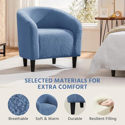 Yaheetech Sherpa Accent Chairs, Compact Furry Barrel Chairs with a Curved Silhouette for Small Spaces, Living Room, Bedroom, Blue - color: Blue (Boucle), style: without Ottoman