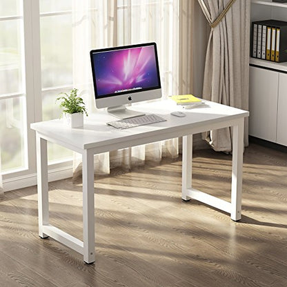 Tribesigns Modern Simple Computer Desk, 47 inch Office Desk Computer Table, Study Writing Study Desk for Home Office, White - color: White, size: 47*23.6 inch