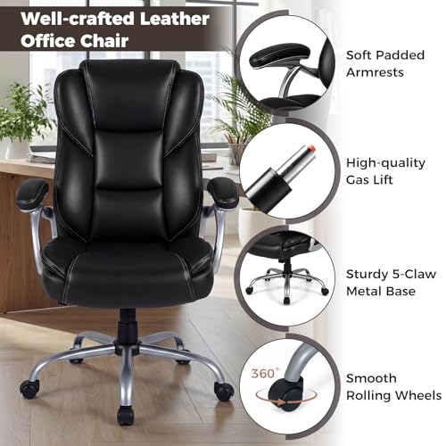 COSTWAY Executive Office Chair with High Back and Thickened Seat Cushion - color: Black