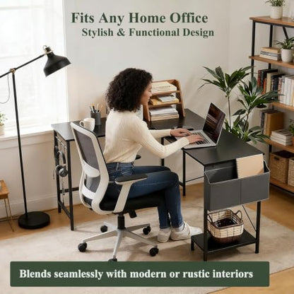 L Shaped Desk, 50 Inch Reversible Computer Desk with CPU Stand - color: Deep Black