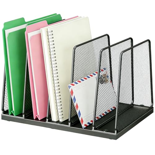 AUPSEN 5-Section File Organizer for Desk, Wood Mesh Desktop File Organizer, File Sorter Storage Rack, Vertical Folder Holder for Files, Magazines, Books (Black) - color: Black