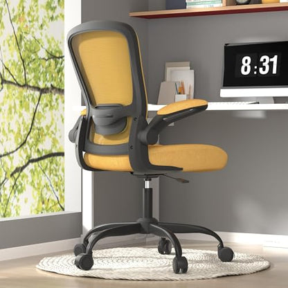 Mimoglad Office Chair, Ergonomic Desk Chair with Adjustable Lumbar Support, High Back Mesh Computer Chair with Flip-up Armrests- Task Chairs, Executive Chair for Home Office - color: Gold