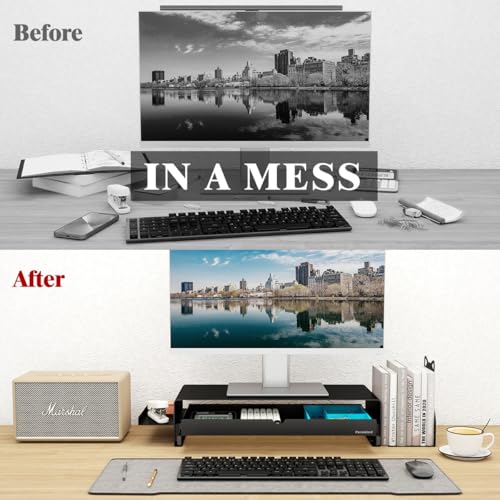 Heavy Duty Metal Monitor Stand, Strong Support Desk Organizer with Drawer