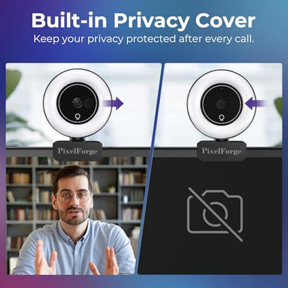 2K Webcam for PC with Microphone & Light & Privacy Cover - color: Black, style: 2K Sony Sensor
