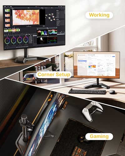 monTEK Freestanding Single Monitor Stand for 17-32" Screens, 22 lbs | Solid V-shaped base, single-screen full-motion arms, height adjustment, tilt, swivel, rotation and VESA 75/100 - size: Single Monitor