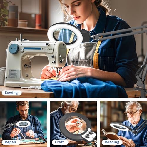 HITTI 12X Extra Long Magnifying Glass with Light, Upgrade Infinite Color - size: 12X 35 INCH Clamp