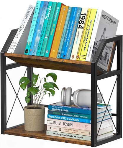 Desktop Bookshelf, Wooden Desk Shelf Organizer, Brown - color: Dark Brown