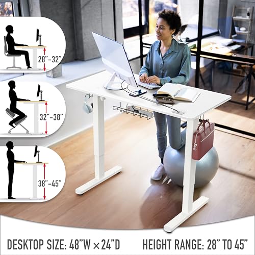 SHW 48-Inch Electric Height Adjustable Standing Desk w/Drawer, White - color: White, size: 48-Inch