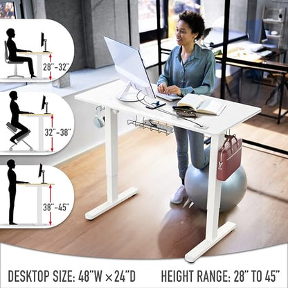 SHW 48-Inch Electric Height Adjustable Standing Desk w/Drawer, White - color: White, size: 48-Inch