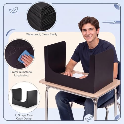 Silipull 30 Pack Black Desk Dividers for Students U Shape Front Open Design