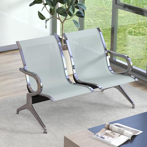 Kinsuite 2 Seat Airport Reception Chairs Waiting Room Chair with Arms, Metal Reception Bench Seating, Lobby Chairs for Business Office Hospital Bank Airport Market (Silver) - color: Silver, size: 2-Seat