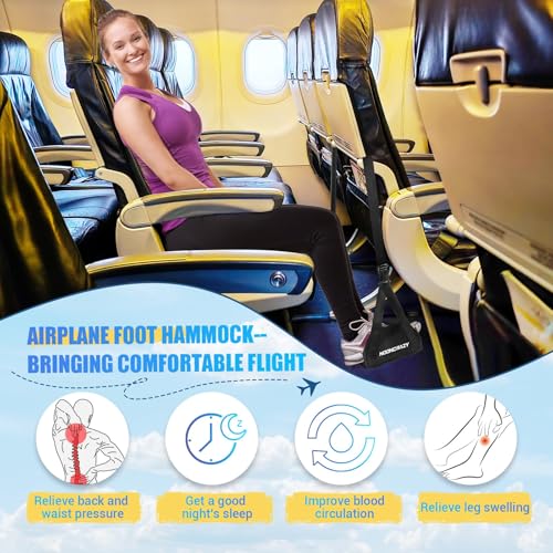 Airplane Foot Fammock, No Collapse Thickened Bamboo Plane Foot Rest Travel | Portable Airplane Foot Sling Wing with Thickened Foam & Carry Bag, Long-Flight Travel Essential Designed to Relax Your Feet - color: 2 Pcs Black
