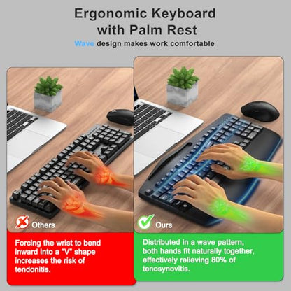 Wireless Keyboard and Mouse Combo, Full Size Ergonomic Wave Keys(Black) - color: Black