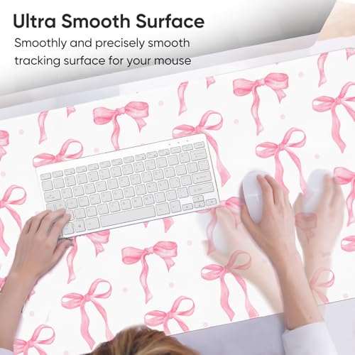 Desk Mat, XXL Large Mouse Pad,Leather Desk Pad Blotter Protector,Computer Laptop Mouse Pads for Desktop,Waterproof Writing Anti-Slip Mousepad for Office and Home I Pink Bow Girly - color: Pink Bow Girly