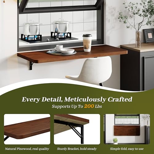 Dogsky Floating Wall Desk 36" x 14" - 200 lbs Heavy Duty Solid Pine - color: Walnut, size: 36" x 14"