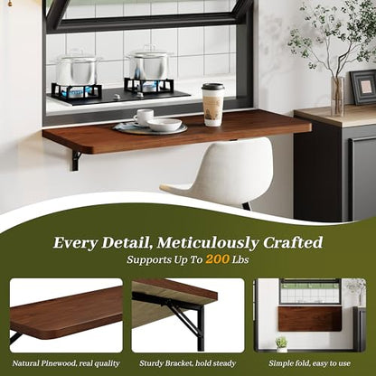 Dogsky Floating Wall Desk 36" x 14" - 200 lbs Heavy Duty Solid Pine - color: Walnut, size: 36" x 14"