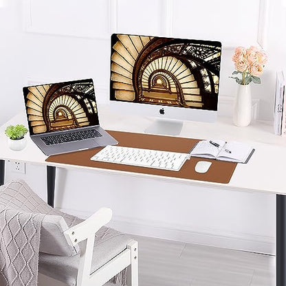 AFIING Leather Desk Mat, Brown, 23.6" x 13.8", Desk Pad Protector - color: Brown, size: 23.6" x 13.7"