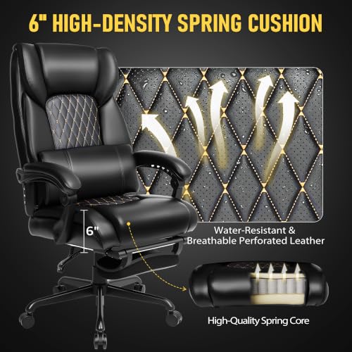 3D Kneading Massage Office Chair with Heat, 500 lbs Big and Tall Executive Computer Desk Recliner, Leather Electric Heated Chair with Footrest, Black - color: Black