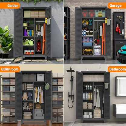 KEIKI 73'' H Metal Tool Storage Cabinet, Garage Storage Cabinet with Doors & Adjustable Shelves & Ample Storage Space for Garage, Home, Office, Utility Room