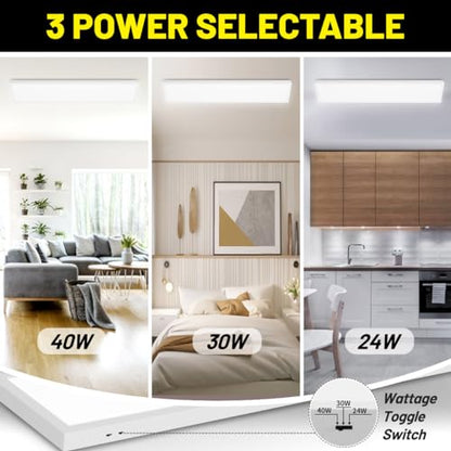 1x4 Led Flat Panel Light Surface Mount 2-Pack, 40W/4980LM, 5CCT 3000K/3800K/4500K/5200K/6000K Selectable, Flush Mount Ceiling Light for Kitchen, Garage, Hallway, Office, ETL - color: White, size: 1ft. X 4ft. (2-pack)