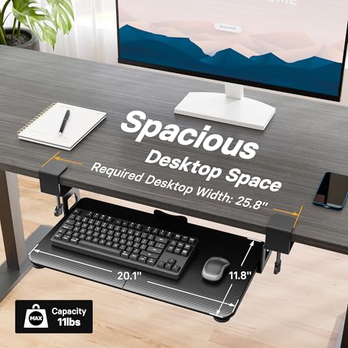 BONTEC KMT01-PJ Under Desk Keyboard Tray, Pull-Out Keyboard & Mouse Platform with C-Clamp, 20 x 11.8 in Space-Saving Ergonomic Slide-Out Drawer, Black Carbon Fiber - color: Black Carbon Fiber, size: 20" x 11.8"