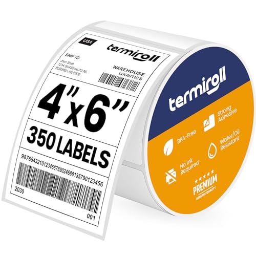 4x6 Thermal Shipping Labels Roll – 350 Precision Cut Direct Thermal Labels, Commercial Grade Strong Adhesive, Compatible with Rollo, Zebra, MUNBYN & iDPRT Printers - size: 4x6 - 1 Roll | 350 Labels