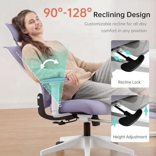 Ergonomic Foldable Office Chair with Footrest and Lumbar Support, Purple - color: Purple
