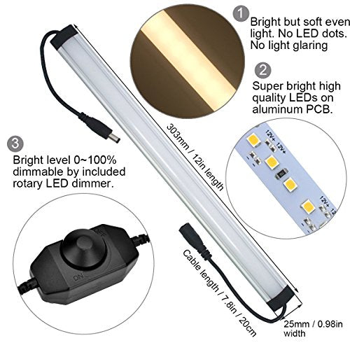 Litever Under Cabinet LED Light Bar Kits Plug in 3 pcs 12 inches Light Bars per Set Warm White 3000K 20W 1000 Lumen Dimmable for Kitchen Cabinets Counters Bookcases (3 Bars Kit-3000K) - color: Warm White 3000k
