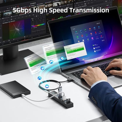 SAN Zang 7-Port USB 3.0 Hub: High-Speed 5Gbps USB Splitter & Extender with 3.3ft Cable, Multi-Port Data Hub for Laptop, PC, Mac, HDD, Flash Drive (Plug & Play, Wide Compatible) - size: 3.3FT