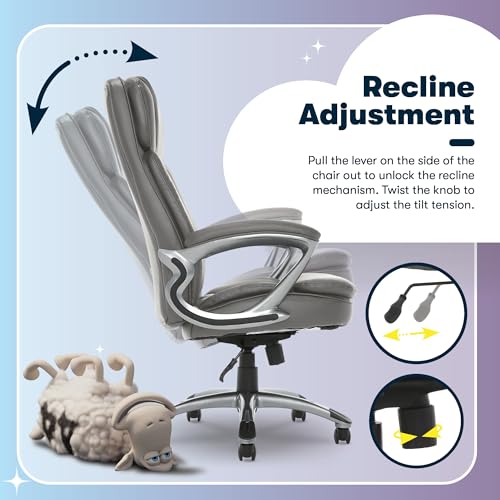 Serta Ergonomic Big and Tall Executive Office Chair Lumbar Support, Leather | Fairbanks, Gaming Chair with Headrest, 350lb Capacity, Padded Arms, Semi-Plush Seat Cushion, Adjustable Height and Tilt, Gray - color: Grey, size: 350 lbs