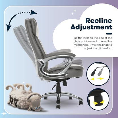 Serta Ergonomic Big and Tall Executive Office Chair Lumbar Support, Leather | Fairbanks, Gaming Chair with Headrest, 350lb Capacity, Padded Arms, Semi-Plush Seat Cushion, Adjustable Height and Tilt, Gray - color: Grey, size: 350 lbs