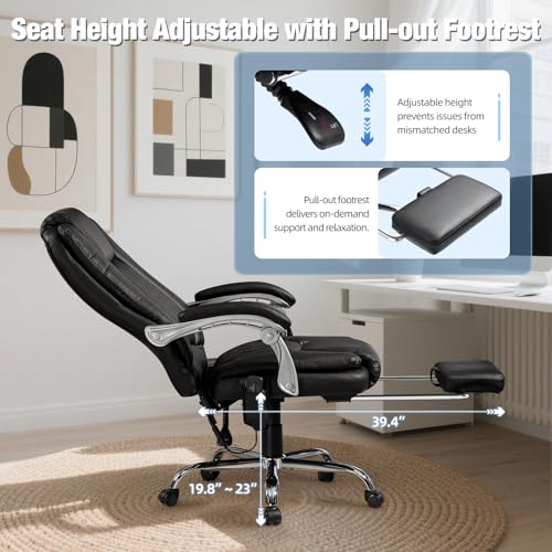 Massage Heated Office Chair with Foot Rest, Executive Desk Chair | Ergonomic High Back PU Leather Home Office Desk Chair with 135° Recline, 400 LBS, 6-Point Vibration and Heat, Classic - style: Classic