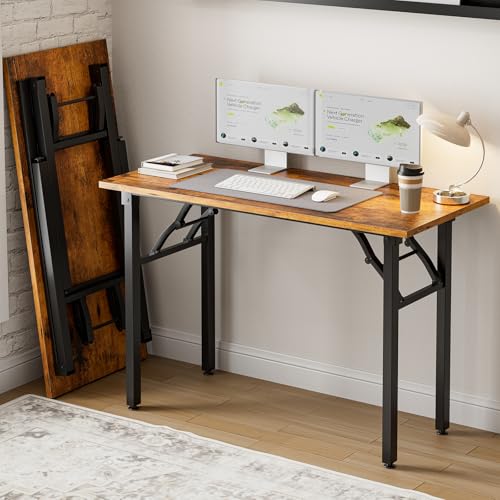 Small Folding Computer Desk – Portable 43.3 Inch Foldable Laptop Table, Collapsible and Compact for Easy and Fast Setup, Lightweight for Small Spaces, Home Craft and Study Use, Rustic Brown - color: Rustic Brown, size: 43.3 x 19.7 Inch, style: NO Power Ou