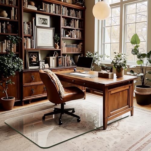 Office Chair Mat for Carpet & Hardwood, Upgraded 29" x 42" Dual Use Tempered Glass Chair Mat for Chair and Footrest Under Desk - size: 29"x42"