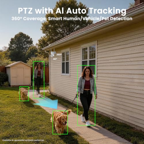 xmartO Wire-Free Solar Security Camera Outdoor Wireless, 4MP 2K QHD PTZ AI Tracking Security Camera, 5G Dual Band WiFi6, 8700mAh Battery, All-Weather Solar Charging, WiFi6 Long Range, No Monthly Fees - style: 1-CAM COMBO