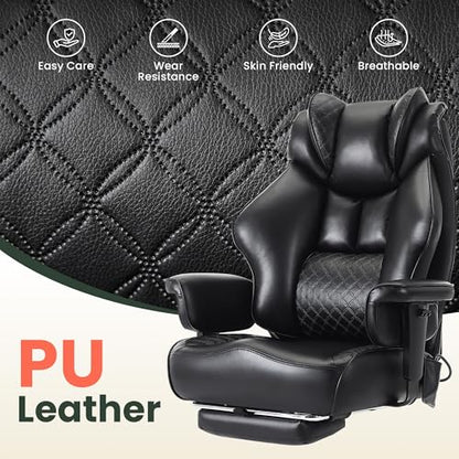 500lbs Big and Tall Office Chair Adjustable Lumbar Support, Extra Wide Seat Ergonomic Gaming Chair with Footrest, Heavy Duty High Back Executive Leather Computer Desk Chair